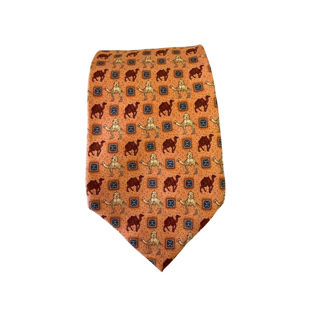 Burberry London Camel Pattern Silk Tie Men OS Orange Animal Print Novelty Italy